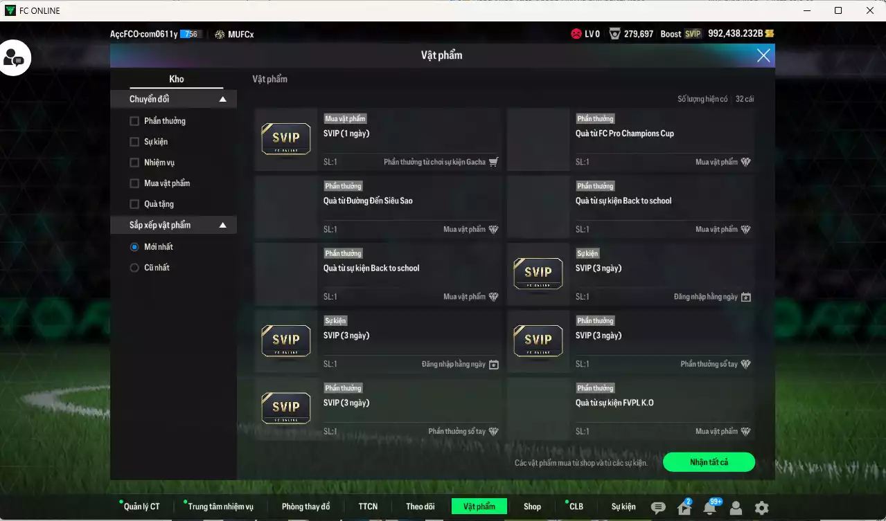 Ảnh ACC 992438b trắng, có thẻ đổi tên, còn CP GIẢM THUẾ. HLV Xịn, gần full bảng đào tạo chiến thuật