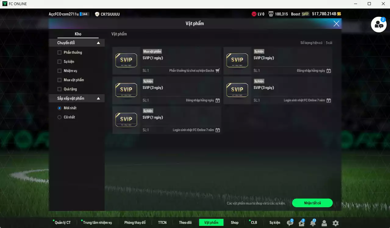 Ảnh ACC 517780b trắng, có thẻ đổi tên. Gần full bảng đào tạo chiến thuật, dư 39.000TC