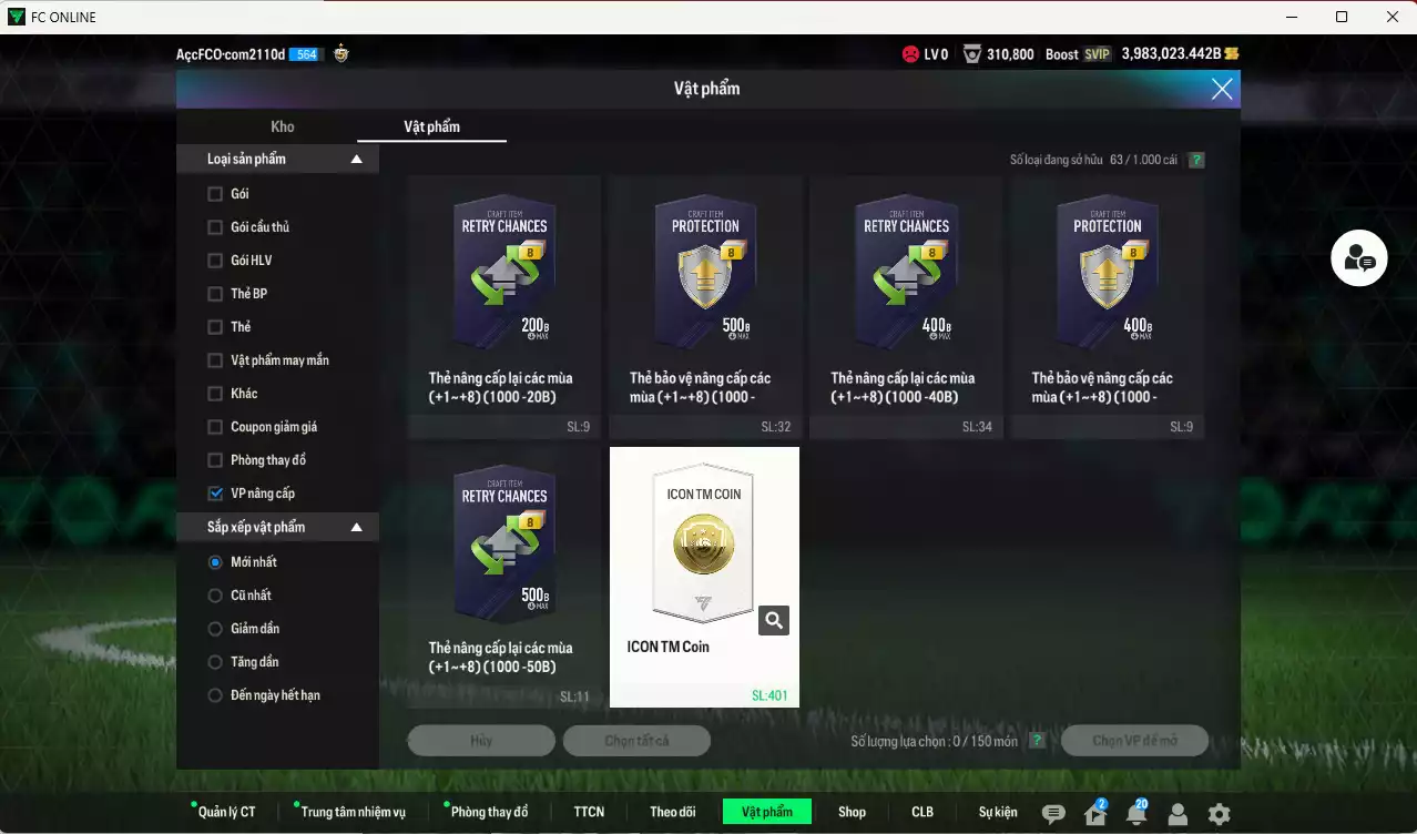 Ảnh ACC 3983023b trắng, có thẻ đổi tên, còn nhiều CP GIẢM THUẾ. HLV Siêu Xịn, đã full bảng đào tạo chiến thuật