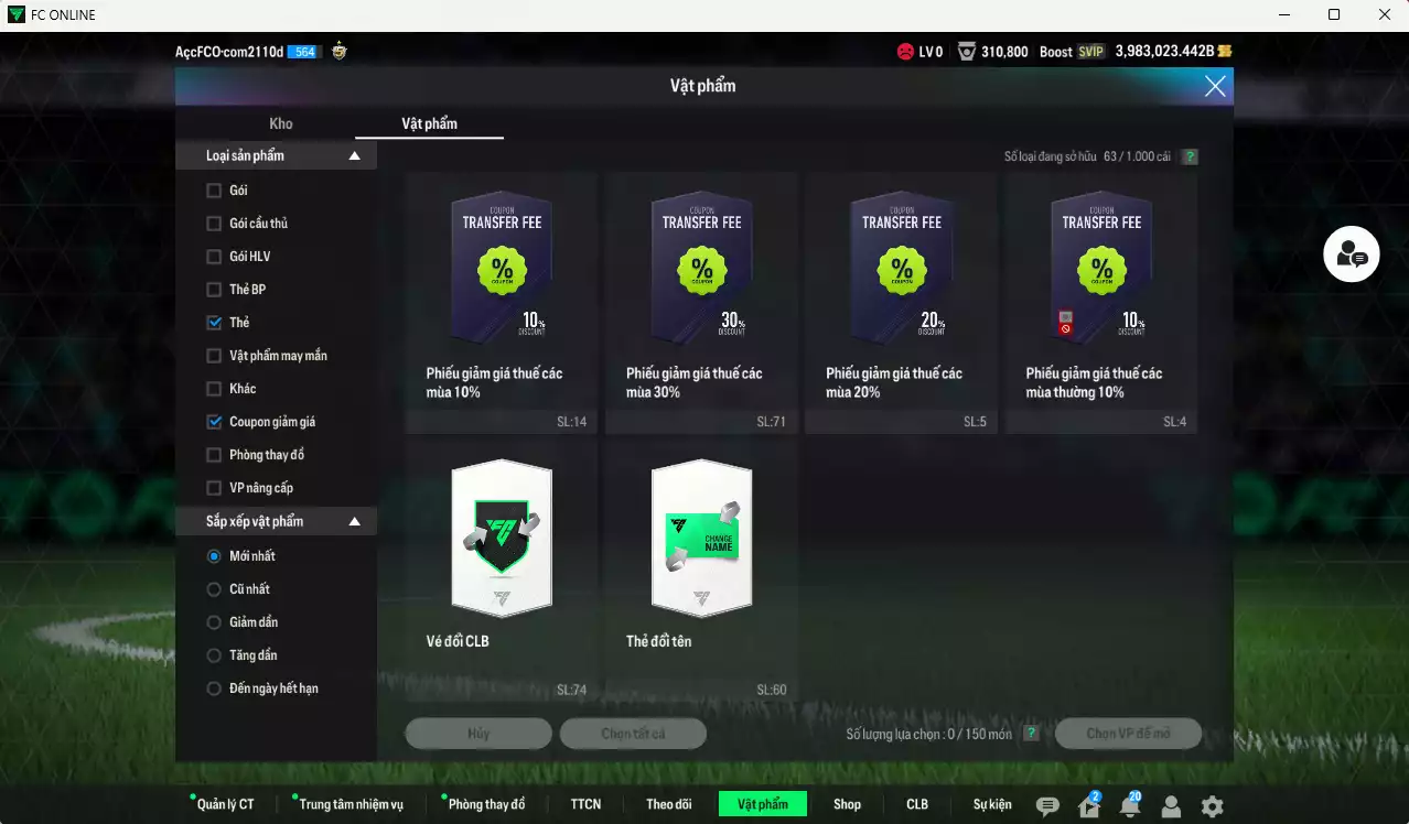 Ảnh ACC 3983023b trắng, có thẻ đổi tên, còn nhiều CP GIẢM THUẾ. HLV Siêu Xịn, đã full bảng đào tạo chiến thuật