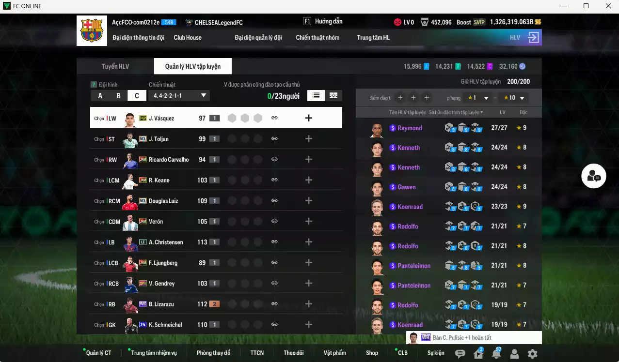 Ảnh ACC 1326319b trắng, có thẻ đổi tên, còn nhiều thẻ BV vs NCL. HLV Siêu Xịn, dư 222.000TC