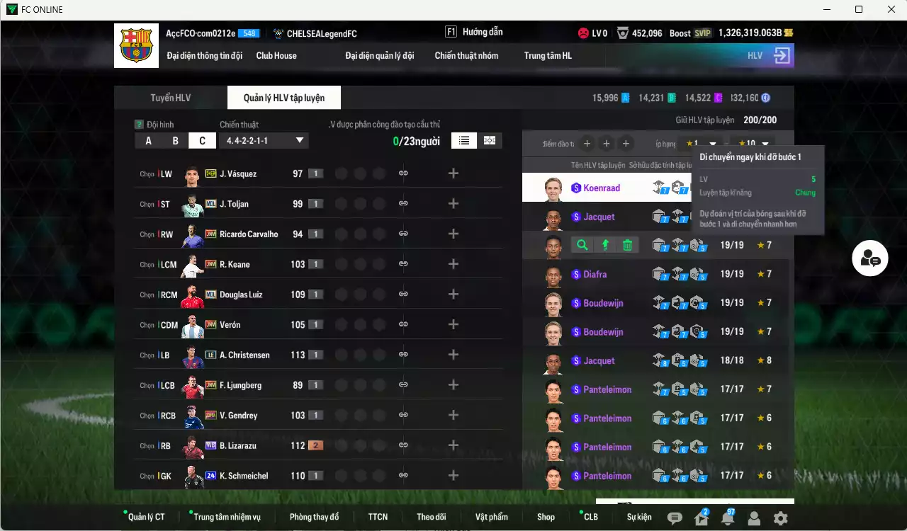 Ảnh ACC 1326319b trắng, có thẻ đổi tên, còn nhiều thẻ BV vs NCL. HLV Siêu Xịn, dư 222.000TC