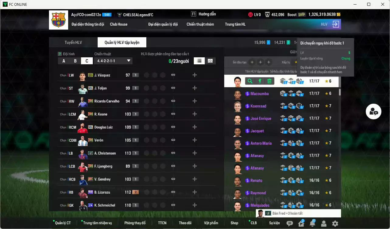 Ảnh ACC 1326319b trắng, có thẻ đổi tên, còn nhiều thẻ BV vs NCL. HLV Siêu Xịn, dư 222.000TC