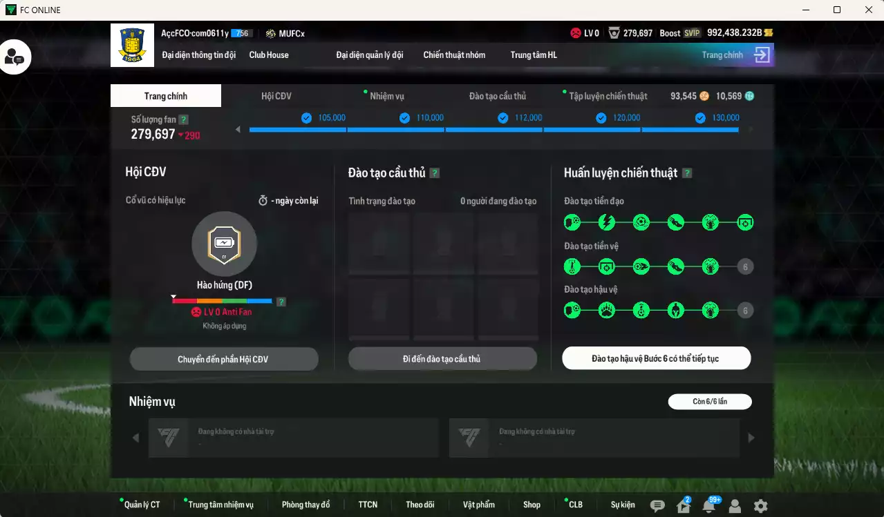 Ảnh ACC 992438b trắng, có thẻ đổi tên, còn CP GIẢM THUẾ. HLV Xịn, gần full bảng đào tạo chiến thuật