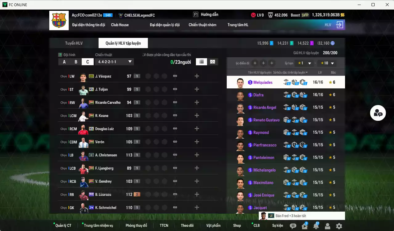 Ảnh ACC 1326319b trắng, có thẻ đổi tên, còn nhiều thẻ BV vs NCL. HLV Siêu Xịn, dư 222.000TC