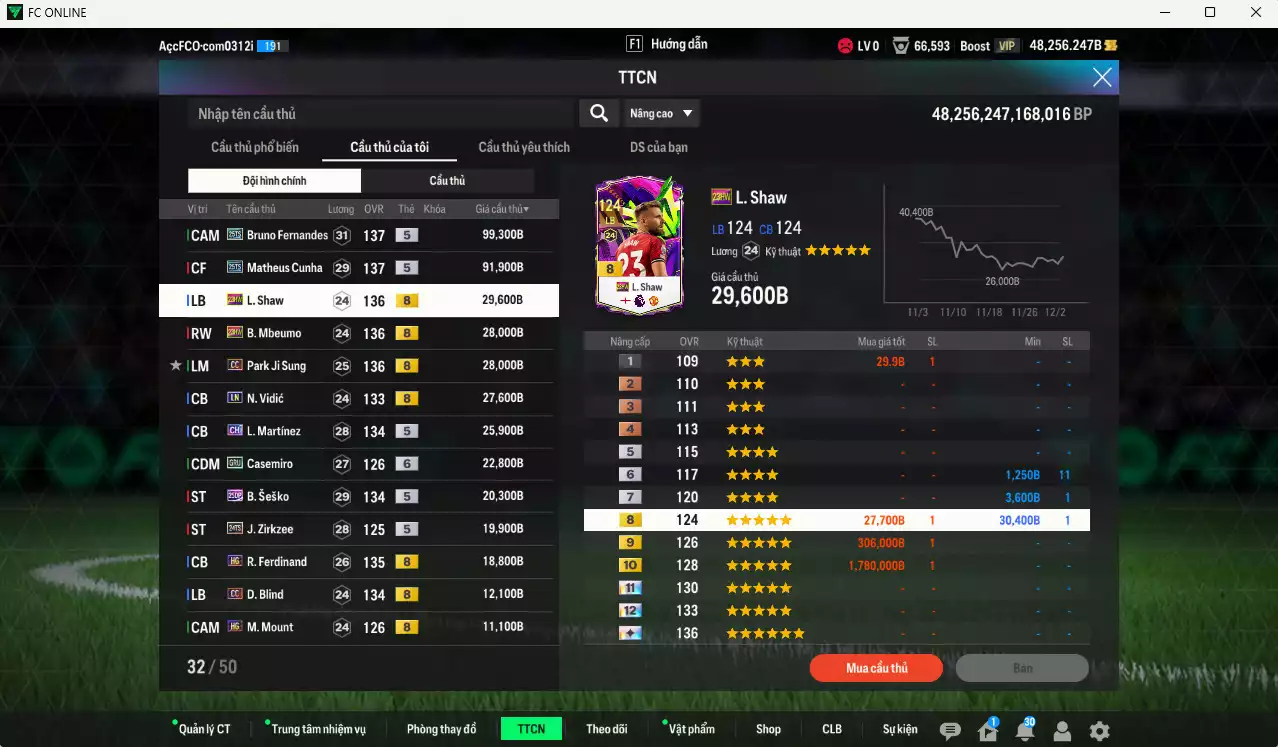 Ảnh Man Utd. 463.270b dư 55kb có Bruno 25TS, Cunha 25TS, Shaw 23HW, Mbeumo 23HW, Park CC, Vidic LN, L. Martínez CH, Casemiro GTU+6, Sesko 25DP, Zirkzee 24TS, Ferdinand HG... HLV Xịn, đã đào tạo chỉ số nhiều ct