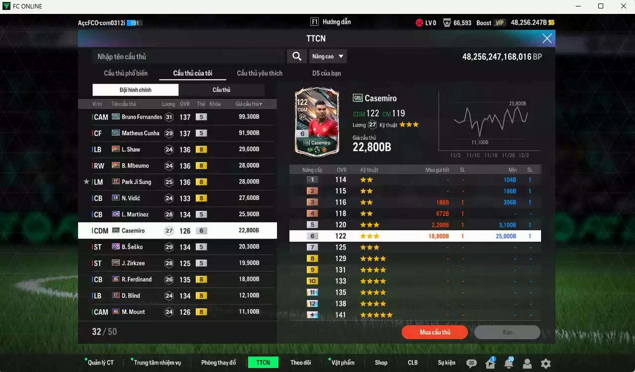 Ảnh Man Utd. 463.270b dư 55kb có Bruno 25TS, Cunha 25TS, Shaw 23HW, Mbeumo 23HW, Park CC, Vidic LN, L. Martínez CH, Casemiro GTU+6, Sesko 25DP, Zirkzee 24TS, Ferdinand HG... HLV Xịn, đã đào tạo chỉ số nhiều ct