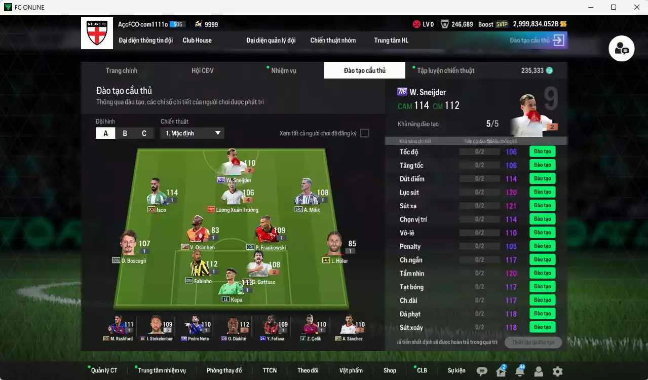 Ảnh ACC 2999834b trắng, có thẻ đổi tên. HLV Siêu Xịn, đã full nữa bảng chiến thuật, dư 235.000TC