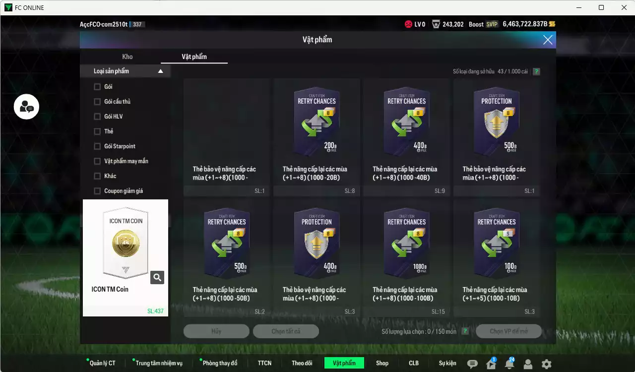 Ảnh ACC 6.463.722b trằng, có thẻ đổi tên, còn CP GIẢM THUẾ. HLV Xịn