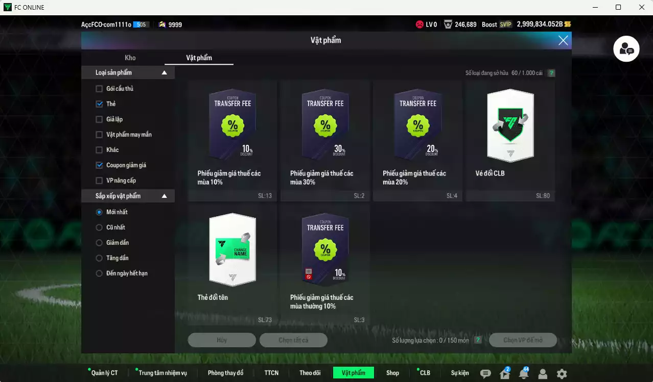 Ảnh ACC 2999834b trắng, có thẻ đổi tên. HLV Siêu Xịn, đã full nữa bảng chiến thuật, dư 235.000TC