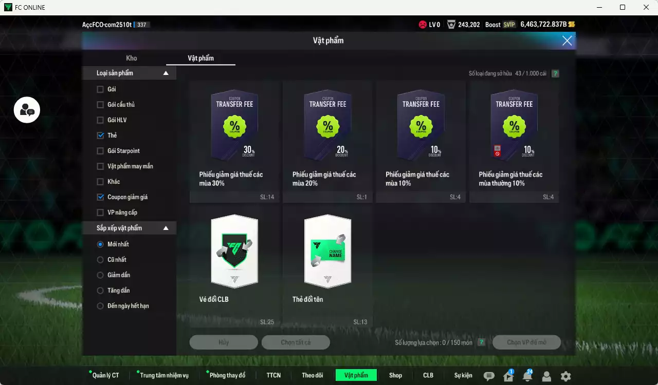 Ảnh ACC 6.463.722b trằng, có thẻ đổi tên, còn CP GIẢM THUẾ. HLV Xịn
