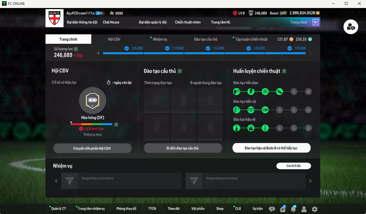 Ảnh ACC 2999834b trắng, có thẻ đổi tên. HLV Siêu Xịn, đã full nữa bảng chiến thuật, dư 235.000TC