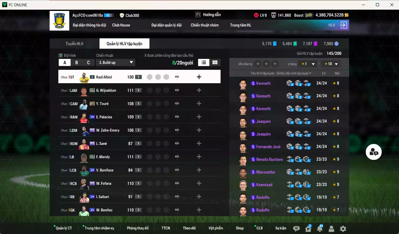 Ảnh ACC 4.380.704b trắng, có thẻ đổi tên, còn nhiều coin TM vs CP GIẢM THUẾ. HLV Siêu Xịn, dư 211.000TC