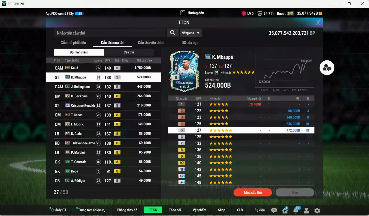 Ảnh Real Madrid 4.095.420b có Kaká ITM+5, Mbappé 25TS, Bellingham 25TS, Beckham DC, CR7 CH, Kroos CC, Modric DC, Alaba DC, Arnold 23HW, Rudiger 25TS, Essien JNM, Carvajal DC... Đã đào tạo full chỉ số nhiều cầu thủ vs nữa bảng chiến thuật
