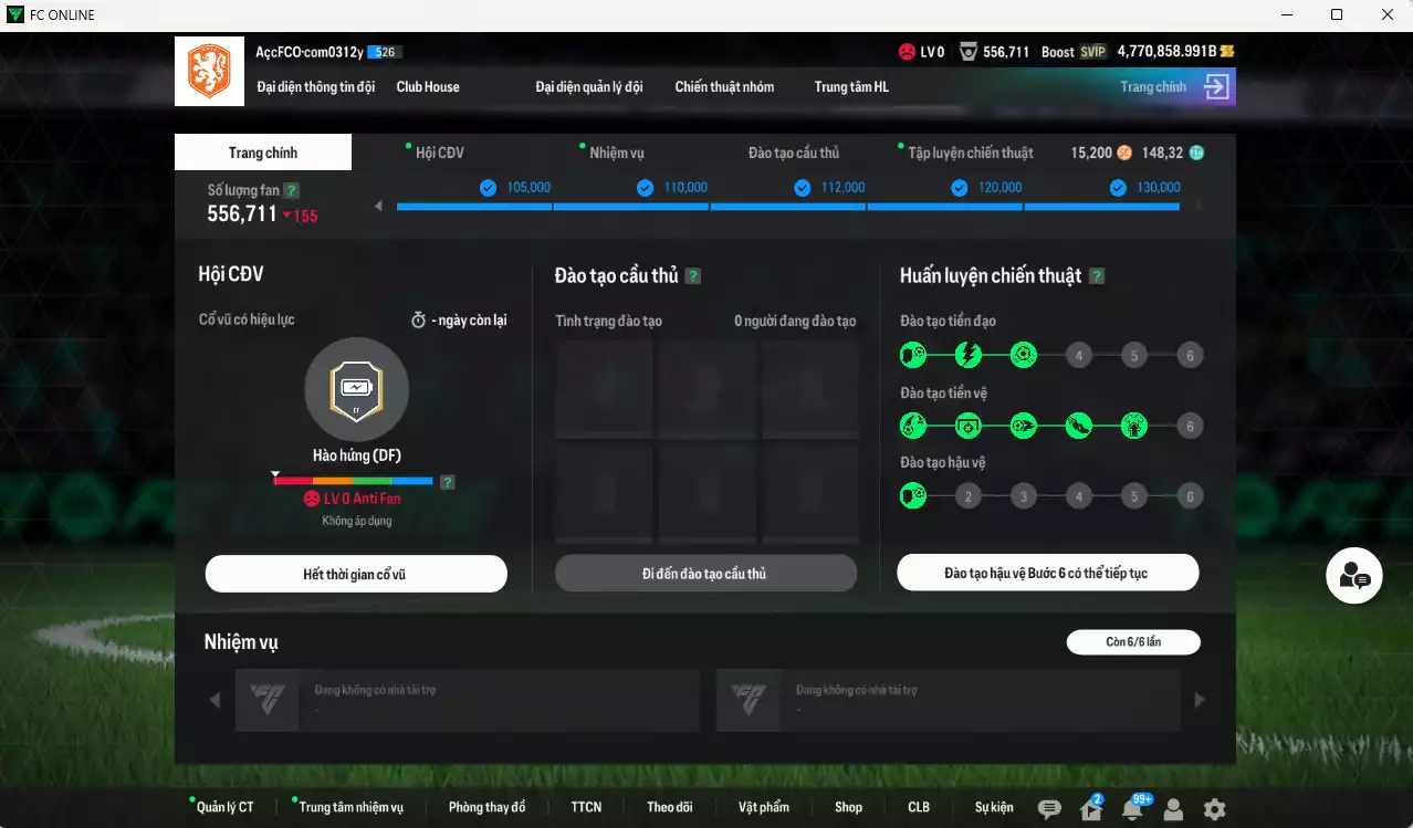 Ảnh ACC 4.770.858b trắng, có thẻ đổi tên. HLV Siêu Xịn, đã đào tạo nữa bảng chiến thuật, dư 148.000TC