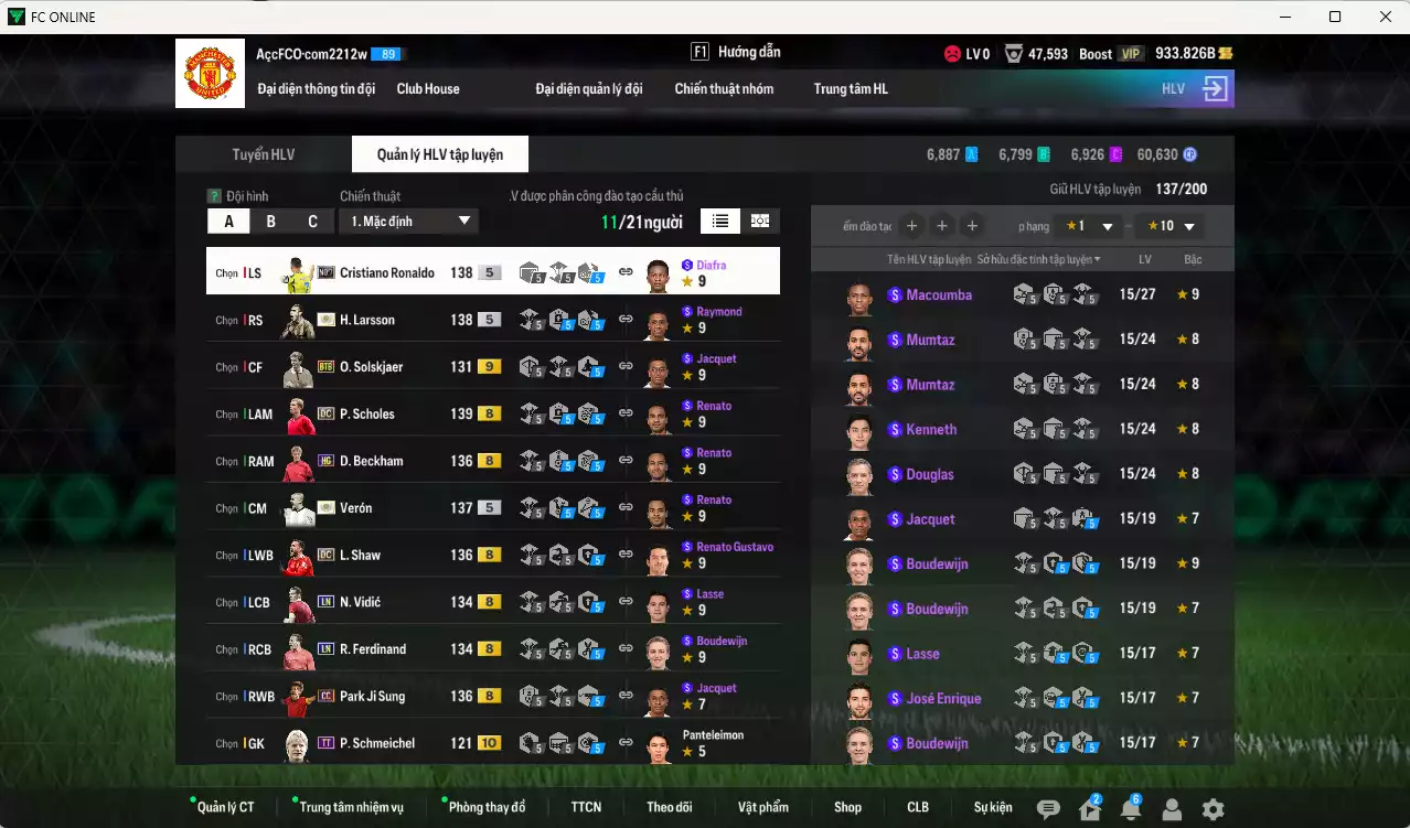 Ảnh Man Utd. 571.680b có Verón ITM+5, CR7 No.7, Larsson ITM+5, Beckham HG, Scholes DC, Park CC, Vidic LN, Shaw DC... HLV Xịn, dư 66.000TC