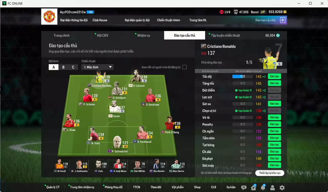Ảnh Man Utd. 571.680b có Verón ITM+5, CR7 No.7, Larsson ITM+5, Beckham HG, Scholes DC, Park CC, Vidic LN, Shaw DC... HLV Xịn, dư 66.000TC