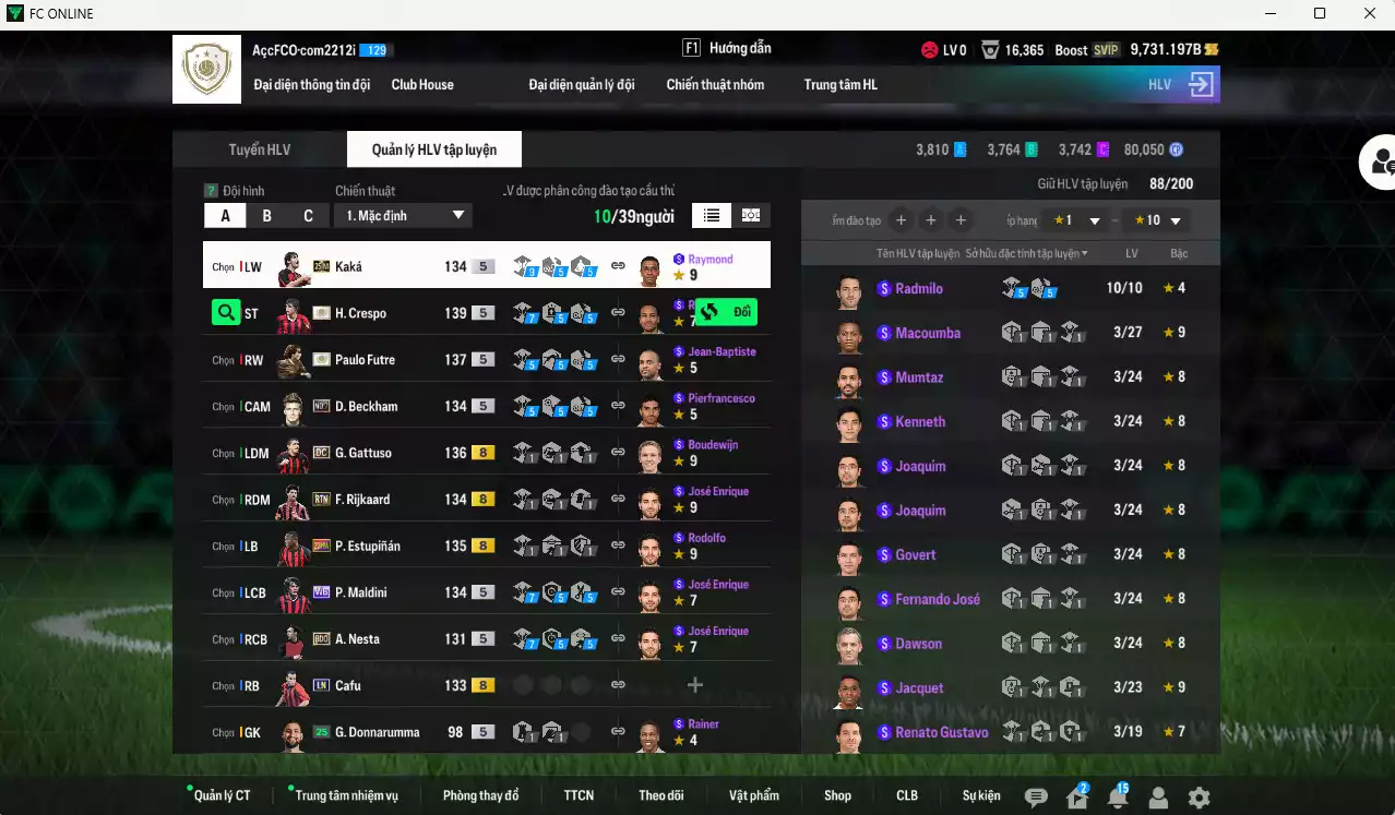 Ảnh AC Milan 888.570b có Crespo ITM+5, Futre ITM+5, Kaká 25IM, Beckham No.7, Gattuso DC...