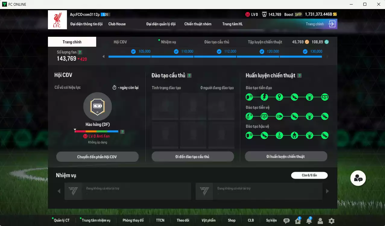 Ảnh ACC 1731373b trắng, có thẻ đổi tên, còn nhiều CP GIẢM THUẾ. HLV Siêu Xịn, đã full đào tạo chiến thuật, dư 108.000TC