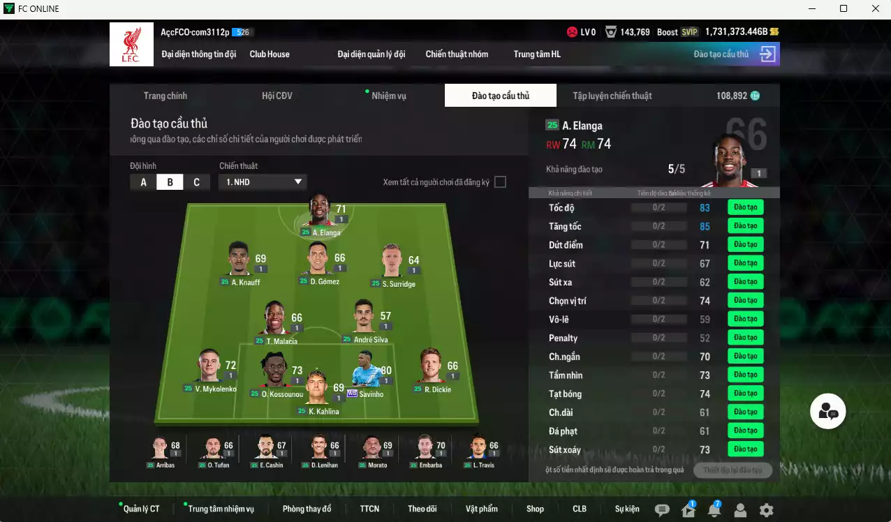 Ảnh ACC 1731373b trắng, có thẻ đổi tên, còn nhiều CP GIẢM THUẾ. HLV Siêu Xịn, đã full đào tạo chiến thuật, dư 108.000TC