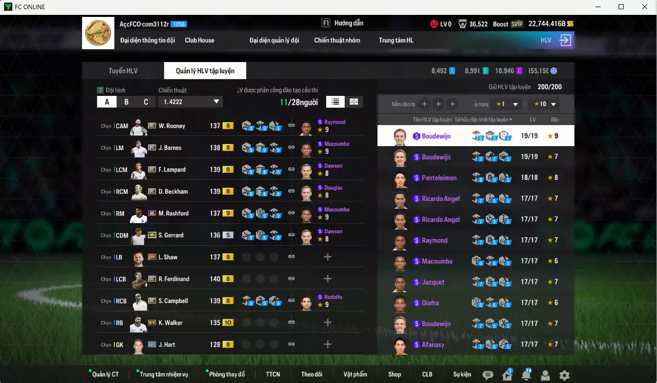 Ảnh Anh 1.958.450b có Gerrard ITM+5, Walker BTB+10, Beckham DC, Ferdinand DC, Rooney DC, Lampard DC, Rashford HG+9, Arnold HG+9, Cole HG+9...  Còn nhiều coin TM, HLV Xịn, đã đào tạo chỉ số full cầu thủ