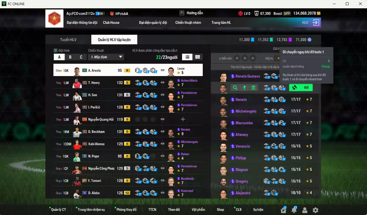 Ảnh Quốc Dân best 4.425.500b dư 134kb có Nedved ITM+5, B. Cha ITM+5, CR7 CH+6, Bellingham 25TS, Ronaldo CH, Van Dijk 25TS, Rudiger 24UCL, H. Son 25TS, Kroos CC, Beckham CC, Henry CC... Còn nhiều coin TM, HLV Xịn, đã đào tạo chỉ số full cầu thủ