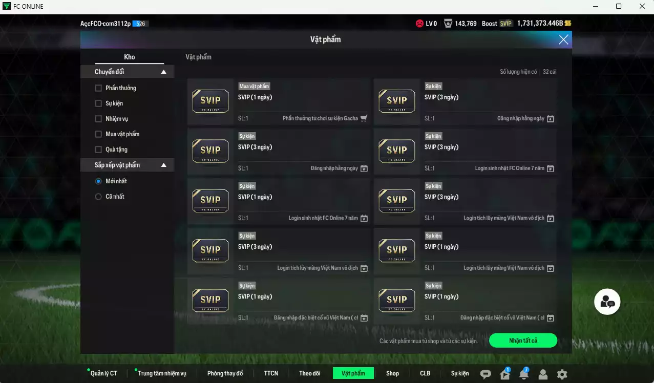 Ảnh ACC 1731373b trắng, có thẻ đổi tên, còn nhiều CP GIẢM THUẾ. HLV Siêu Xịn, đã full đào tạo chiến thuật, dư 108.000TC