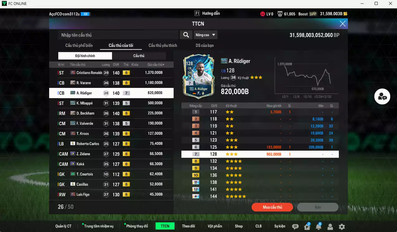 Ảnh Real Madrid 5.011.390b có CR7 CC+8, Varane DC, Rudiger 25TS+7, Mbappé 25TS, Beckham DC, Valverde 25TS, Kroos CC, Zidane LN, Kaká LN... Còn nhiều CP GIẢM THUẾ, đã dào tạo chỉ số full cầu thủ