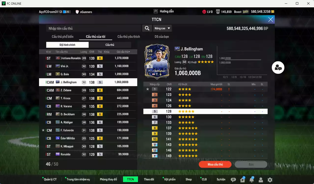 Ảnh Real Madrid 8.624.380b dư 580kb có CR7 CC+8, Bale ITM+5, Vini 25TY, Bellingham 25TY, Zidane CC, Varane UT (limit,bù), Kroos DC, Beckham DC, Rudiger 25TS+6, Valverde 25TS, Eto CC...  Dư 128.000TC, VIP KC Tháng 1