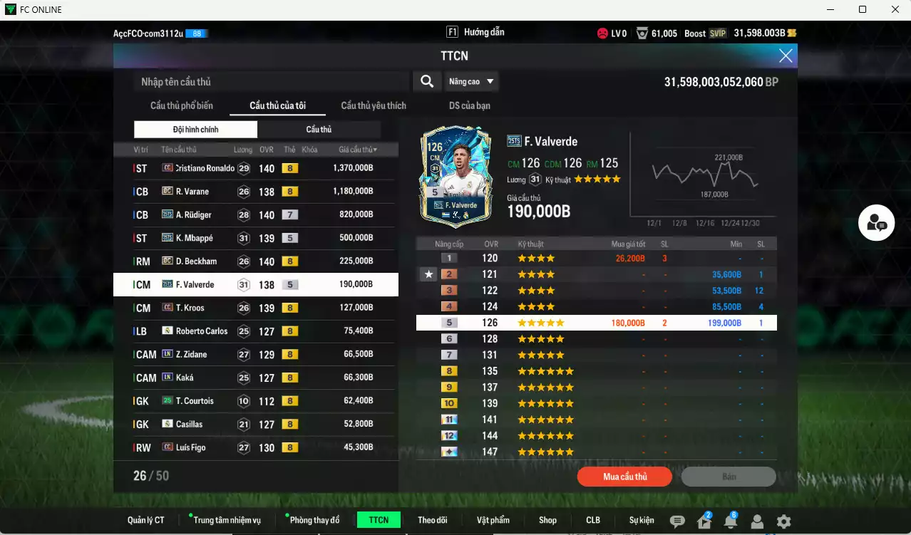 Ảnh Real Madrid 5.011.390b có CR7 CC+8, Varane DC, Rudiger 25TS+7, Mbappé 25TS, Beckham DC, Valverde 25TS, Kroos CC, Zidane LN, Kaká LN... Còn nhiều CP GIẢM THUẾ, đã dào tạo chỉ số full cầu thủ