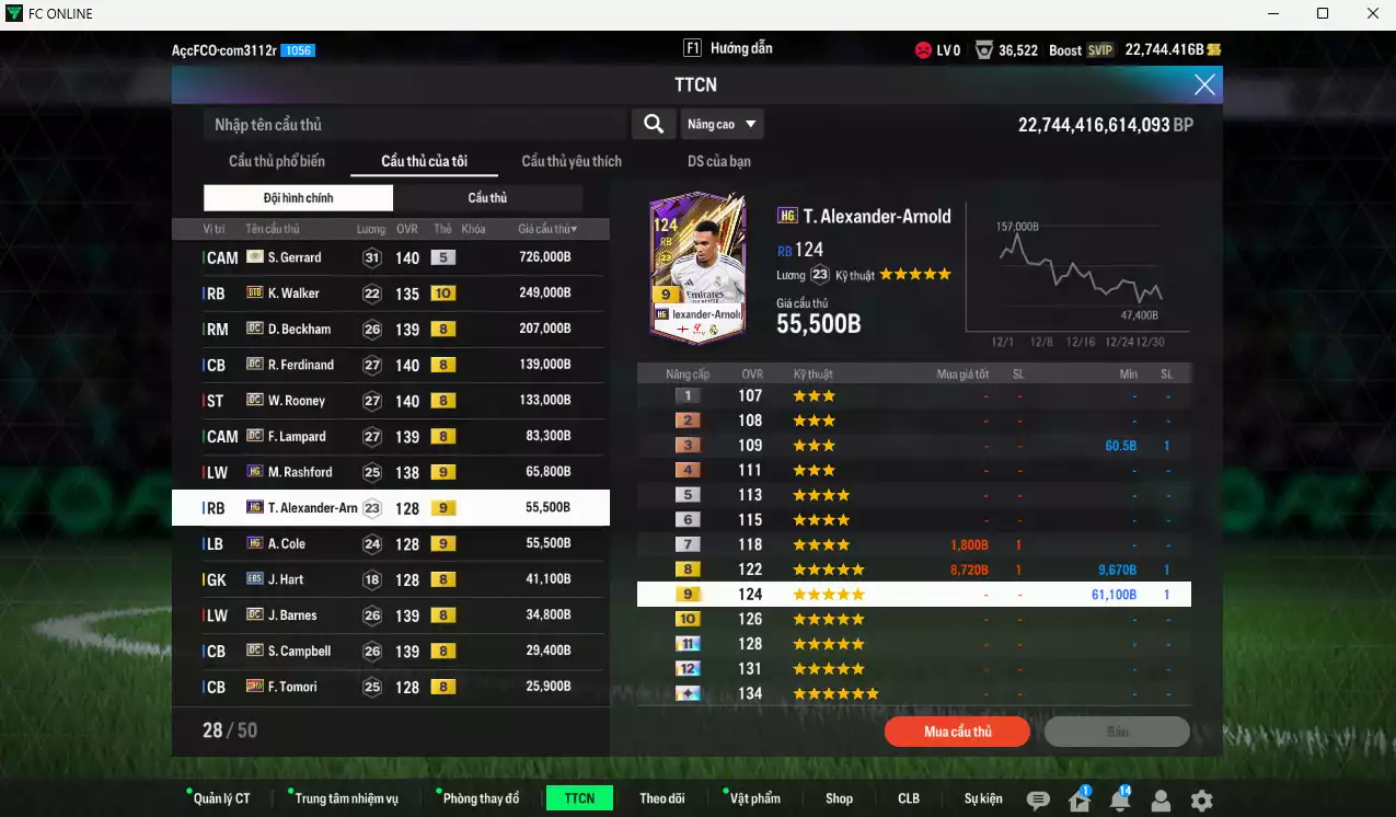 Ảnh Anh 1.958.450b có Gerrard ITM+5, Walker BTB+10, Beckham DC, Ferdinand DC, Rooney DC, Lampard DC, Rashford HG+9, Arnold HG+9, Cole HG+9...  Còn nhiều coin TM, HLV Xịn, đã đào tạo chỉ số full cầu thủ