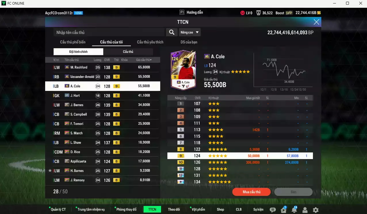 Ảnh Anh 1.958.450b có Gerrard ITM+5, Walker BTB+10, Beckham DC, Ferdinand DC, Rooney DC, Lampard DC, Rashford HG+9, Arnold HG+9, Cole HG+9...  Còn nhiều coin TM, HLV Xịn, đã đào tạo chỉ số full cầu thủ