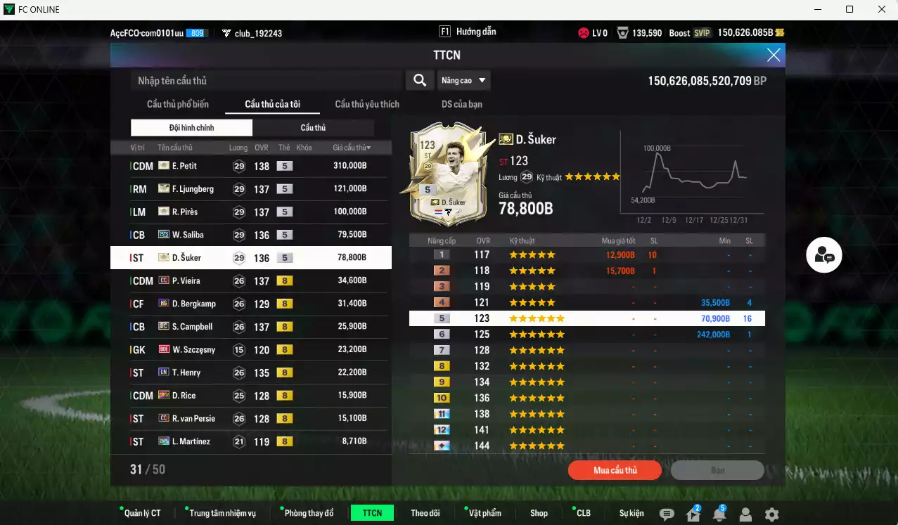 Ảnh Arsenal 904.380b dư 150b có Petit ITM+5, Ljungberg ITM+5, Pirès ITM+5, Suker ITM+5, Saliba 25TS, Vieira CC, Bergkamp HG, Campbell DC... Còn nhiều CP giảm thuế, HLV Xịn, đã đào tạo full chỉ số cầu thủ