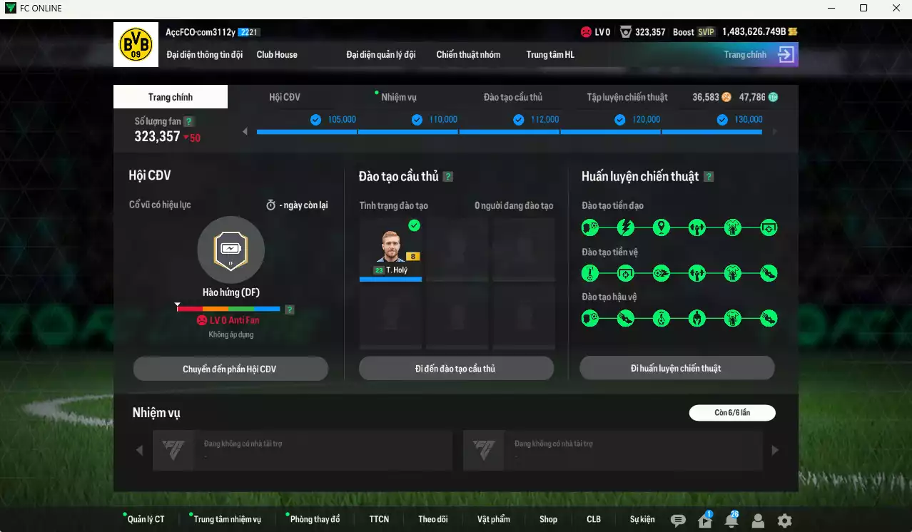 Ảnh ACC 1483626b trắng, có thẻ đổi tên. HLV Xịn, đã full đào tạo chiến thuật, dư 147.000TC