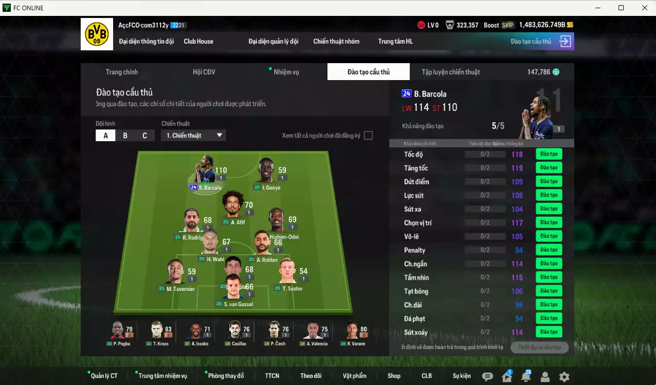 Ảnh ACC 1483626b trắng, có thẻ đổi tên. HLV Xịn, đã full đào tạo chiến thuật, dư 147.000TC