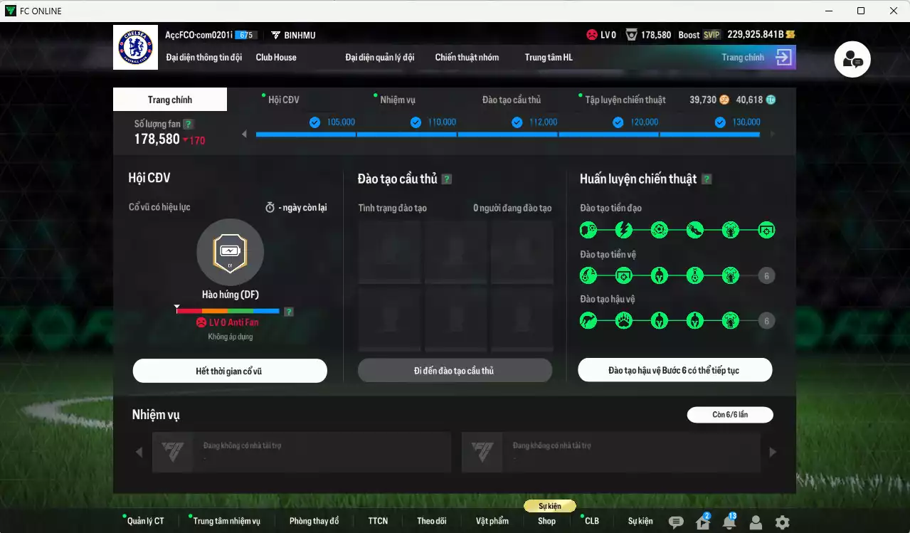 Ảnh ACC 229925b trắng, có thẻ đổi tên, còn nhiều CP giảm thuế. HLV Siêu Xịn, gần full đào tạo chiến thuật