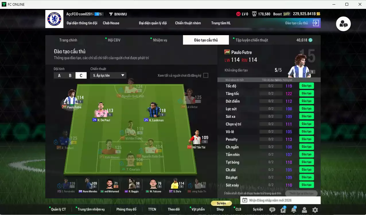 Ảnh ACC 229925b trắng, có thẻ đổi tên, còn nhiều CP giảm thuế. HLV Siêu Xịn, gần full đào tạo chiến thuật