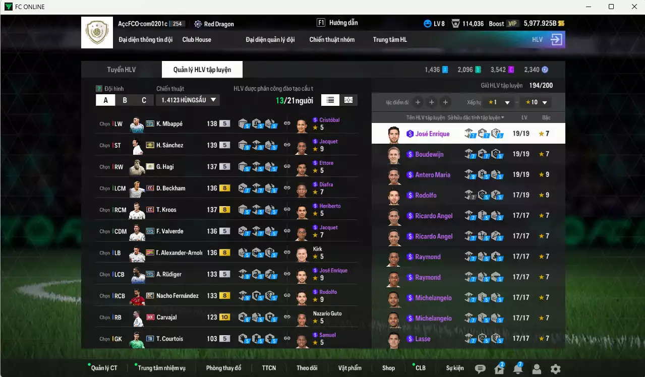 Ảnh Real Madrid 2.836.460b có H. Sánchez ITM+5, Hagi ITM+5, Mbappé 25TS, Valverde 25TS, Kroos CC, Beckham CC, Rudiger 25TS, Arnold 23HW, CR7 CU, Carlos CC... Còn nhiều CP giảm thuế, HLV Siêu Xịn, đã đào tạo hơn nữa bảng chiến thuật