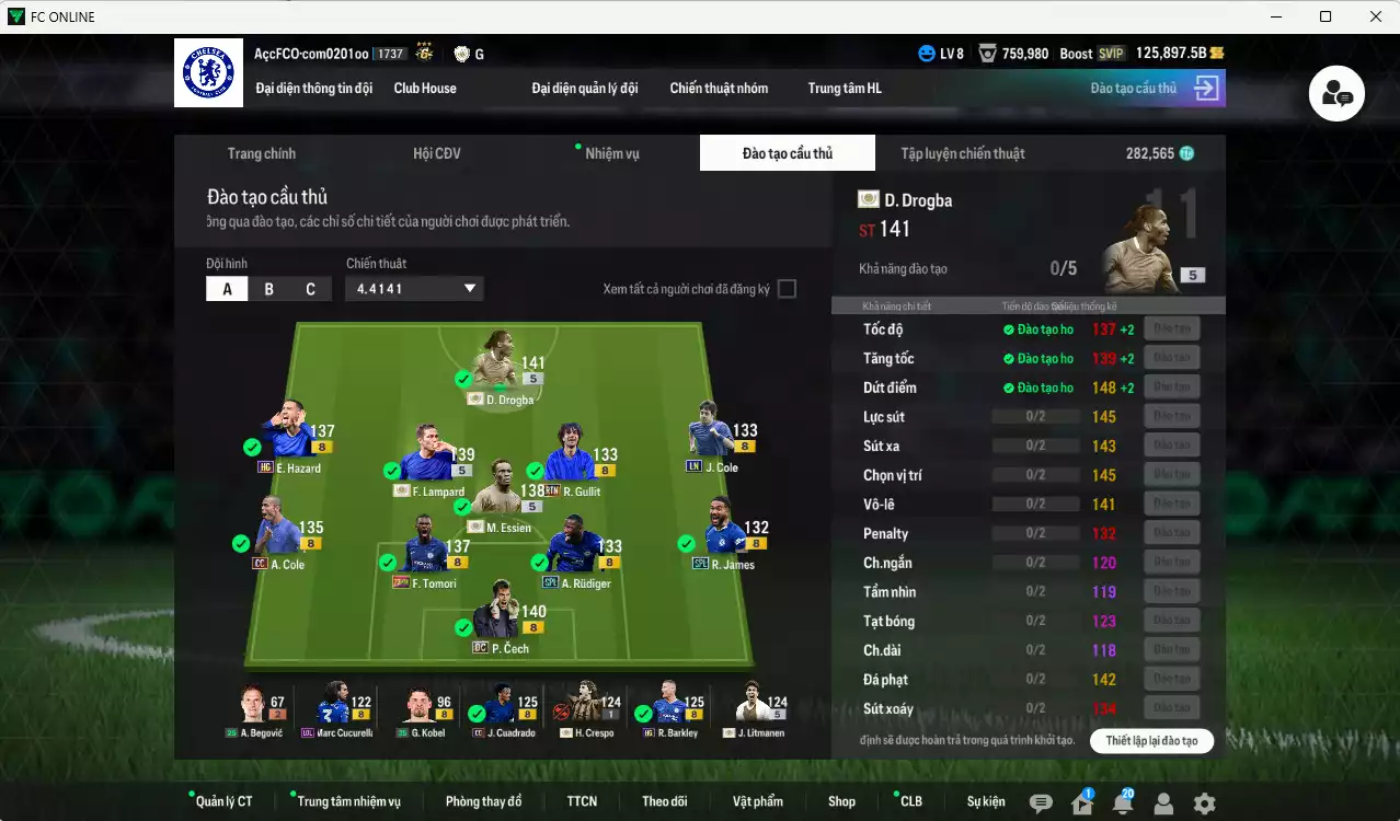 Ảnh Chelsea 6.632.260b dư 125kb có Drogba ITM+5, Lampard ITM+5, Essien ITM+5, Rudiger SPL, Hazard HG, Gullit RTN, Litmane ITM+5, Cech DC, James SPL, Tomori 23HW... Còn nhiều CP giảm thuế, HLV Siêu Xịn, đã full đào tạo chiến thuật lẫn chỉ số cầu thủ