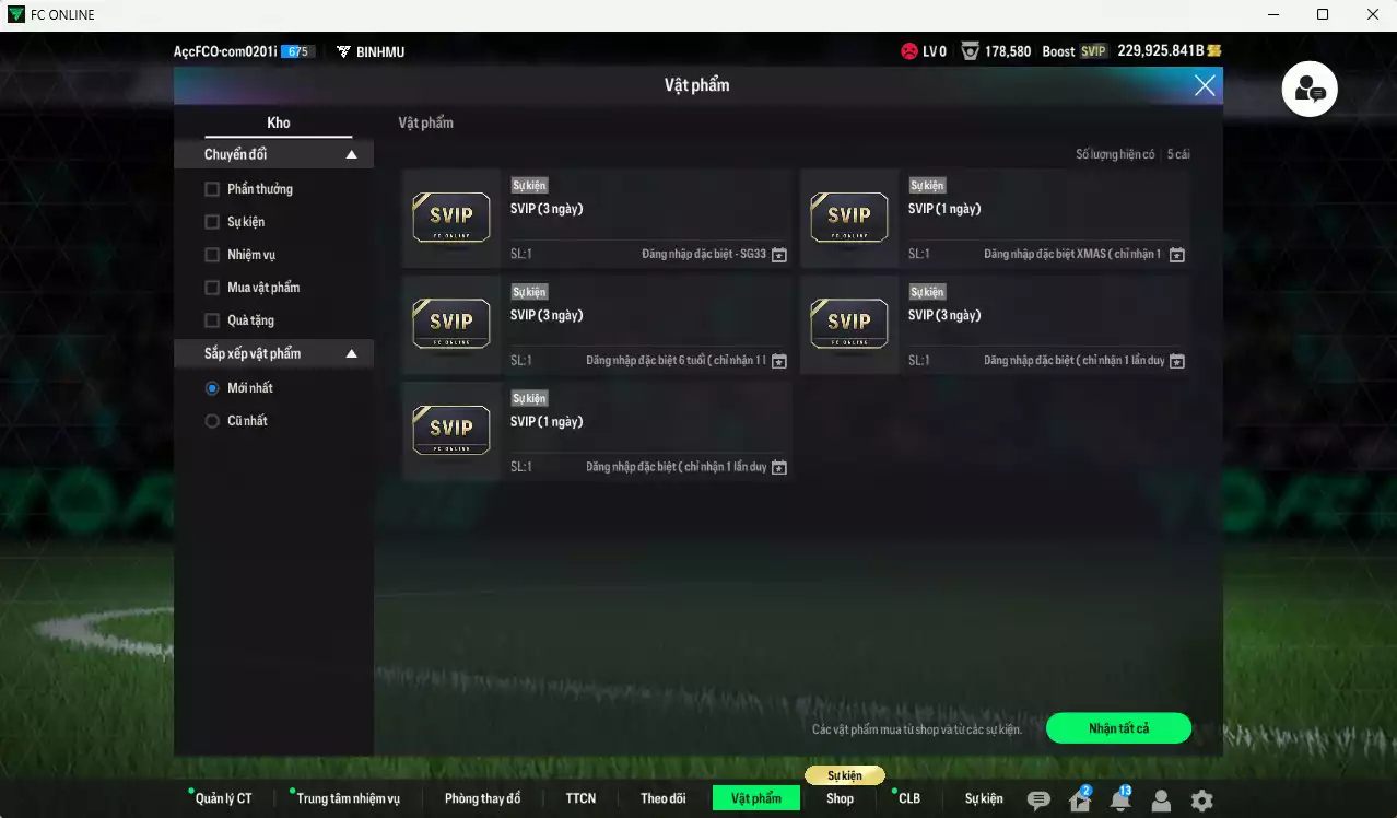 Ảnh ACC 229925b trắng, có thẻ đổi tên, còn nhiều CP giảm thuế. HLV Siêu Xịn, gần full đào tạo chiến thuật