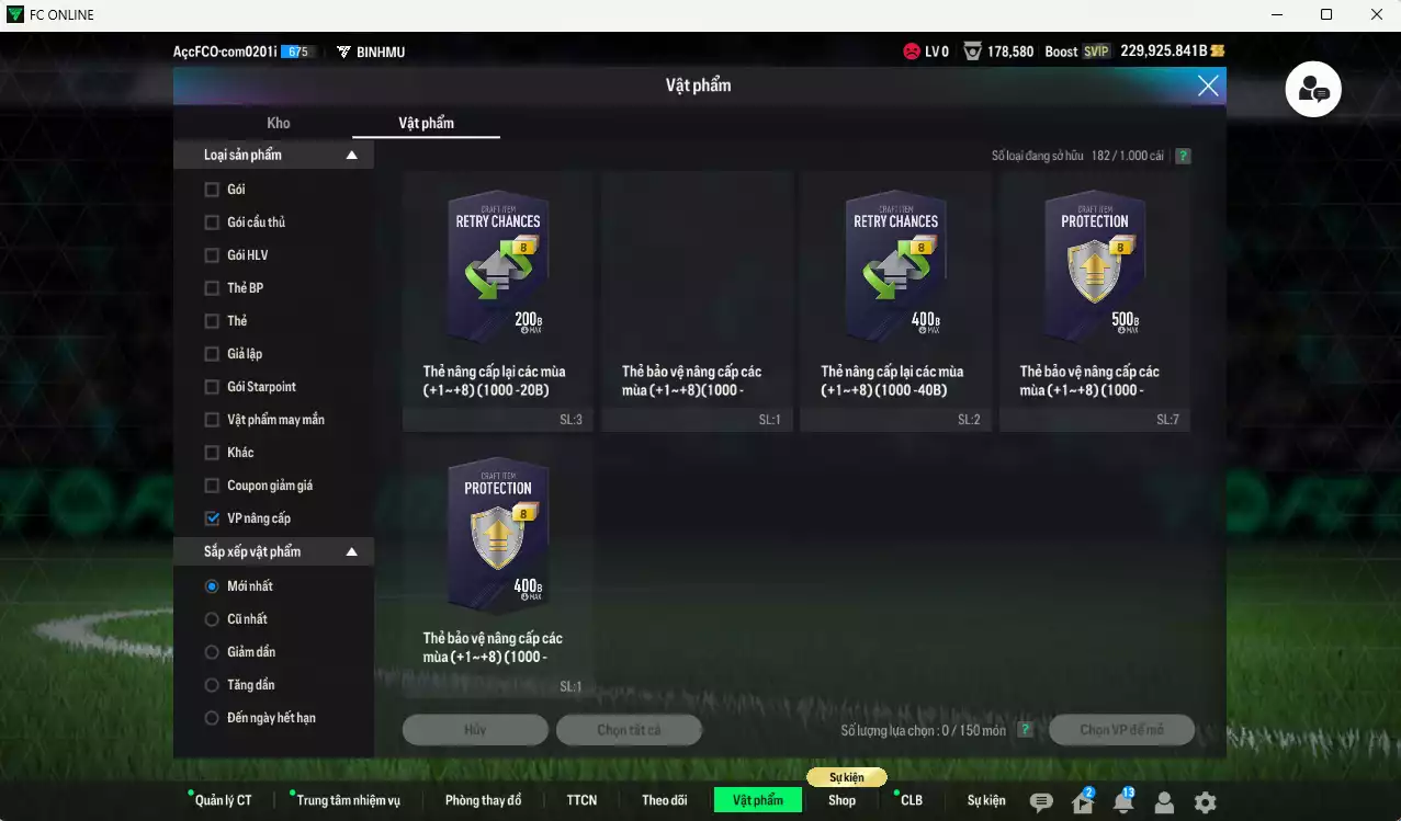 Ảnh ACC 229925b trắng, có thẻ đổi tên, còn nhiều CP giảm thuế. HLV Siêu Xịn, gần full đào tạo chiến thuật