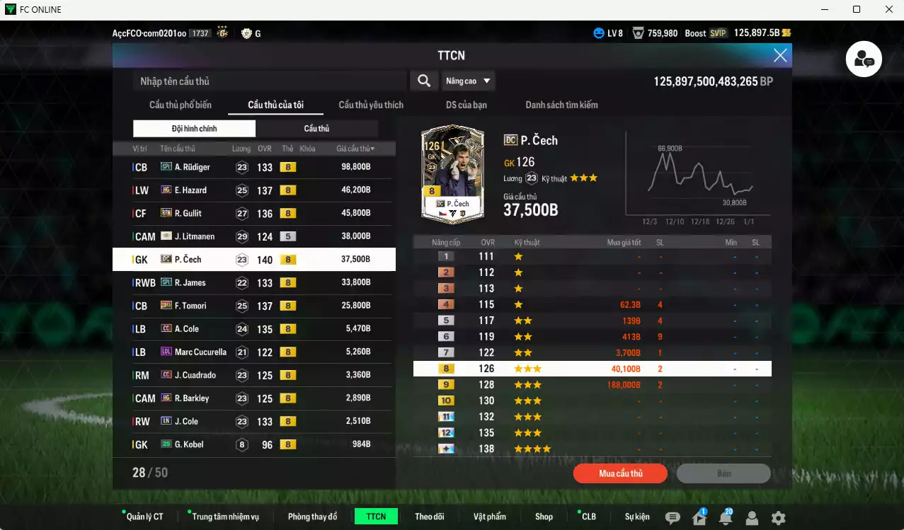 Ảnh Chelsea 6.632.260b dư 125kb có Drogba ITM+5, Lampard ITM+5, Essien ITM+5, Rudiger SPL, Hazard HG, Gullit RTN, Litmane ITM+5, Cech DC, James SPL, Tomori 23HW... Còn nhiều CP giảm thuế, HLV Siêu Xịn, đã full đào tạo chiến thuật lẫn chỉ số cầu thủ