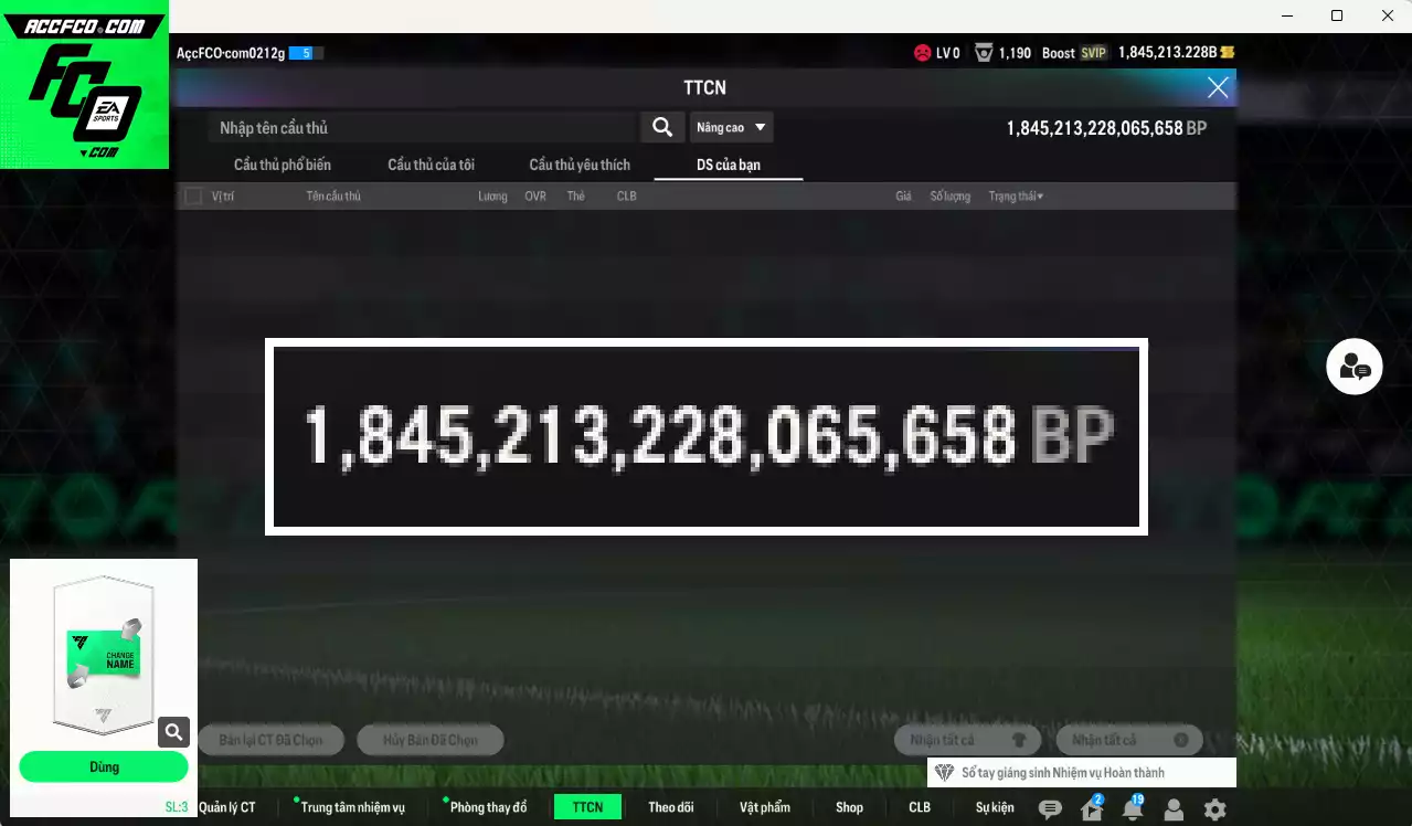 ACC 1845213b trắng, có thẻ đổi tên, còn nhiều CP giảm thuế