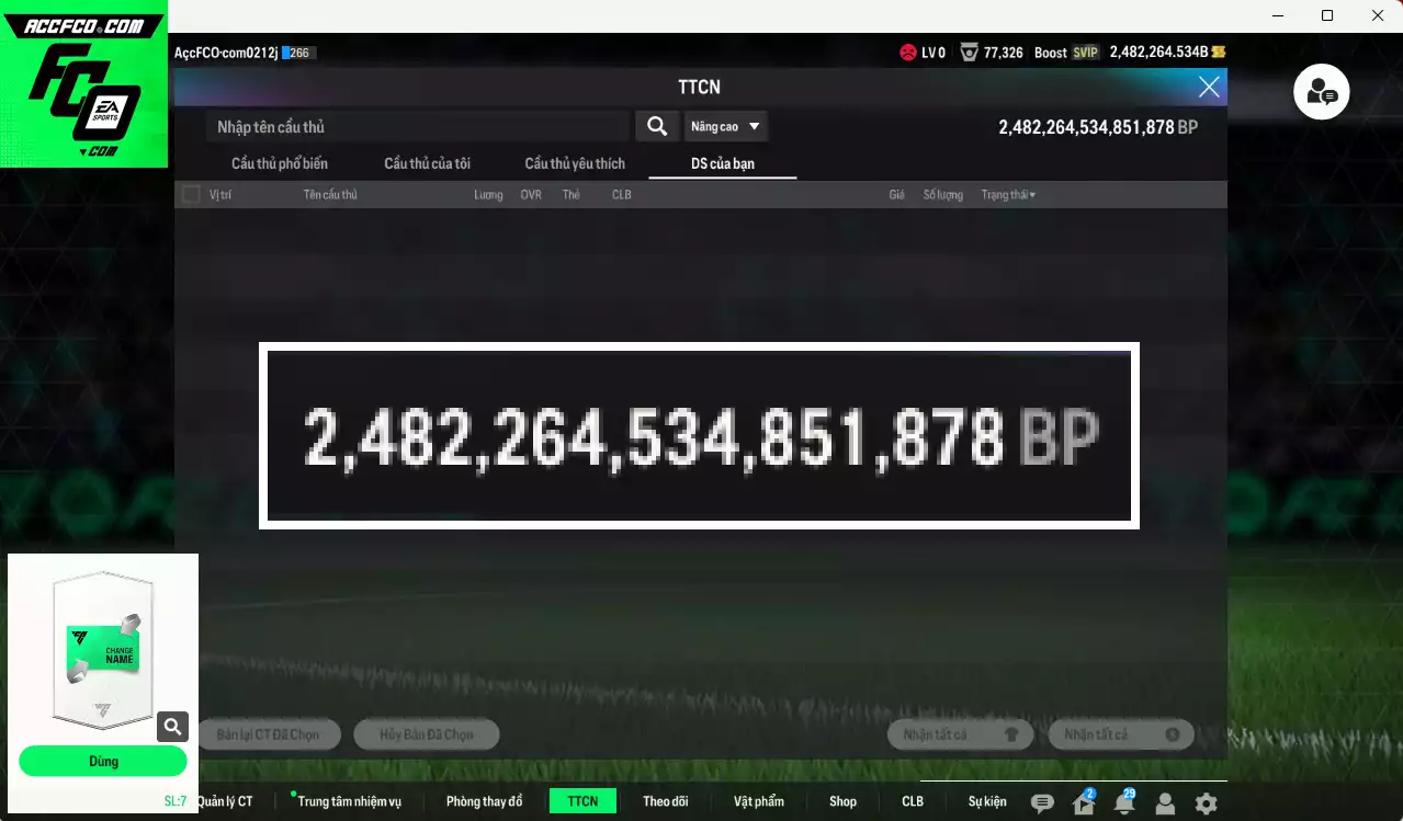 ACC 2482264b trắng, có thẻ đổi tên, có miniface. Dư 111.000TC