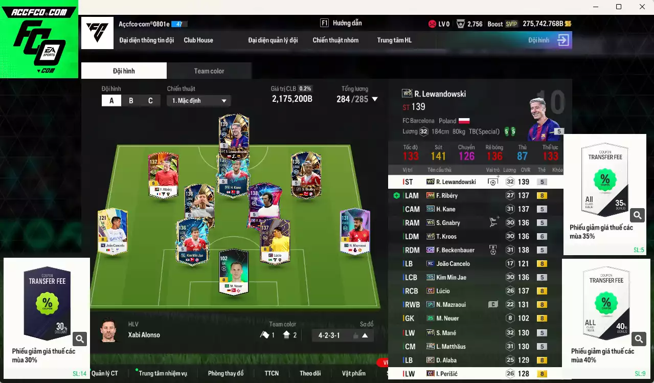 [Tặng 700FC] Bayern Munich 2.175.200b dư 275kb có Kroos WS+6, Kane 25TS, Lewandowski WS, Beckenbauer CH, Matthaus FAC, Mané WS, Kim Min Jae 25TS, Gnabry WS, Lúcio CC, Ribéry JNM, Alaba DC... Còn nhiều CP giảm thuế