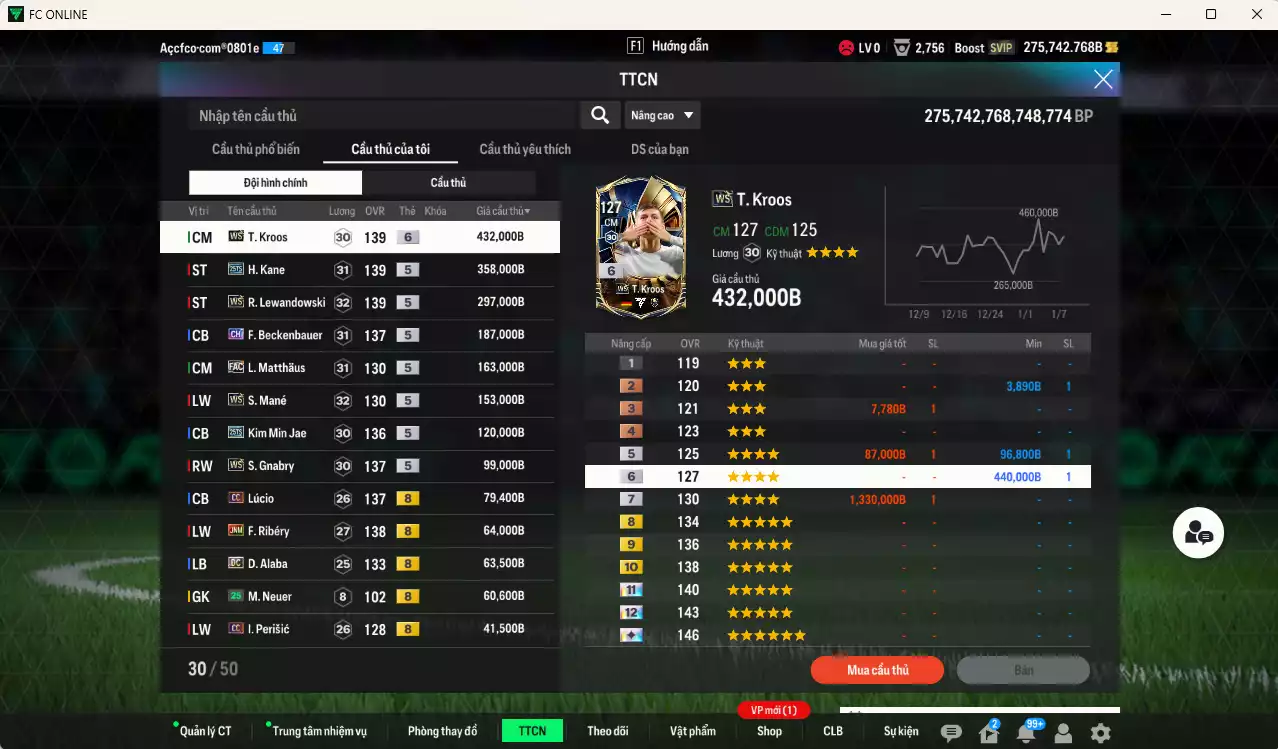 Ảnh [Tặng 700FC] Bayern Munich 2.175.200b dư 275kb có Kroos WS+6, Kane 25TS, Lewandowski WS, Beckenbauer CH, Matthaus FAC, Mané WS, Kim Min Jae 25TS, Gnabry WS, Lúcio CC, Ribéry JNM, Alaba DC... Còn nhiều CP giảm thuế