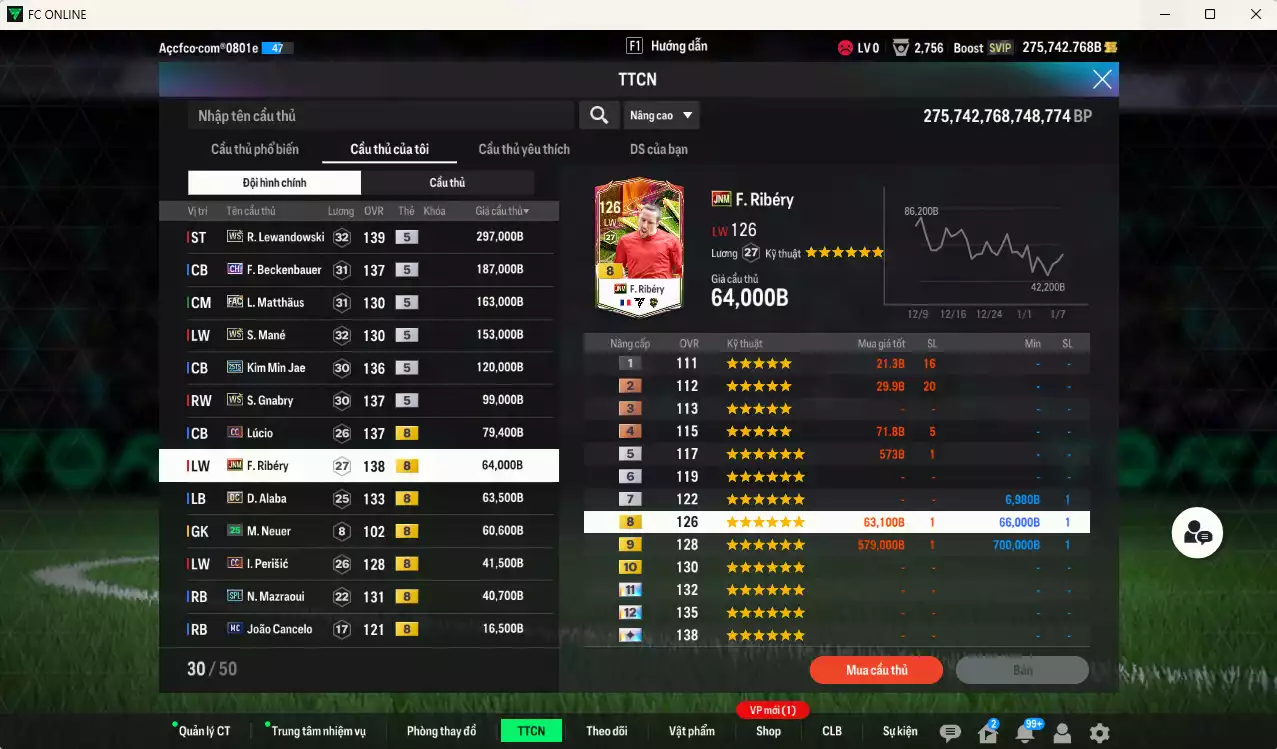 Ảnh [Tặng 700FC] Bayern Munich 2.175.200b dư 275kb có Kroos WS+6, Kane 25TS, Lewandowski WS, Beckenbauer CH, Matthaus FAC, Mané WS, Kim Min Jae 25TS, Gnabry WS, Lúcio CC, Ribéry JNM, Alaba DC... Còn nhiều CP giảm thuế