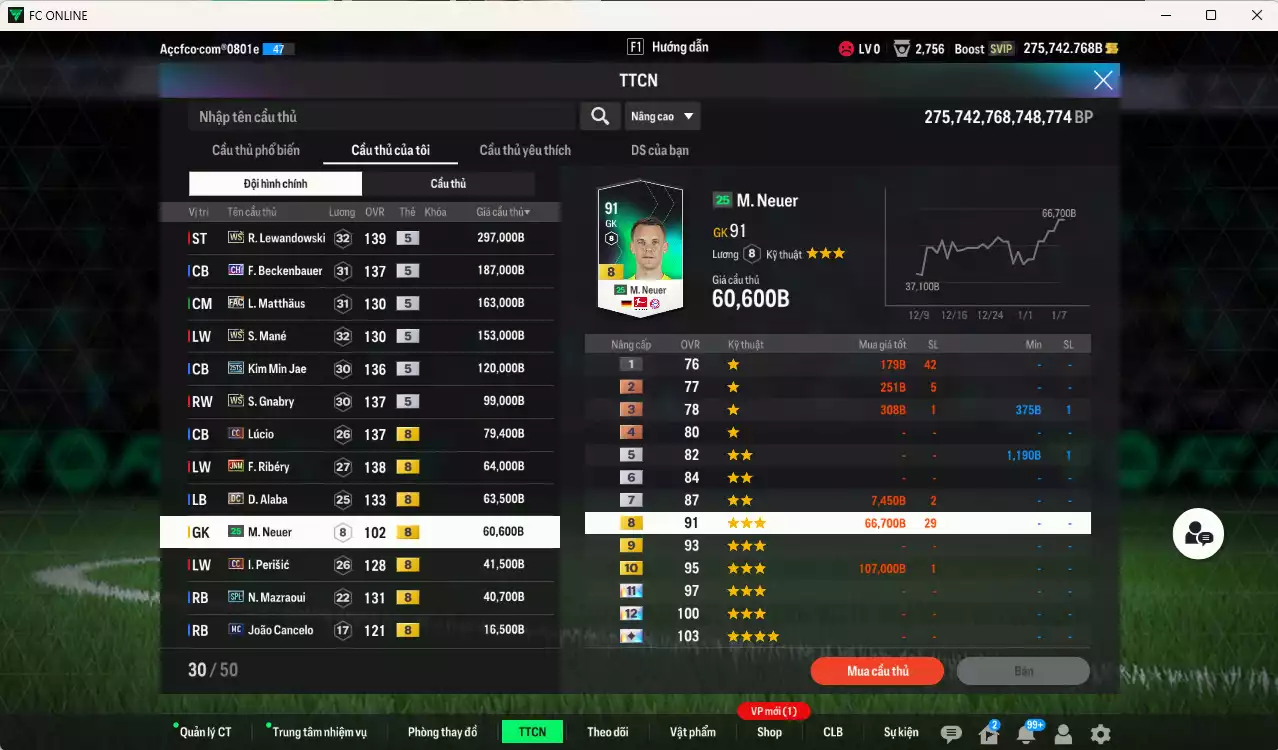 Ảnh [Tặng 700FC] Bayern Munich 2.175.200b dư 275kb có Kroos WS+6, Kane 25TS, Lewandowski WS, Beckenbauer CH, Matthaus FAC, Mané WS, Kim Min Jae 25TS, Gnabry WS, Lúcio CC, Ribéry JNM, Alaba DC... Còn nhiều CP giảm thuế