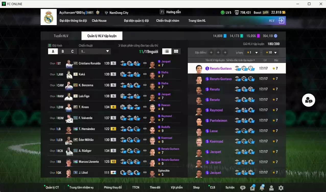 Ảnh Real Madrid 8.640.620b có Figo ITM+5, Kaká ITM+5, CR7 WS, Kroos DC, Valverde 25TS, Theo 25PL, Benzema DCB, Rudiger 25TS... Còn nhiều CP giảm thuế, full miniface, HLV Siêu Xịn, đã full đào tạo chiến thuật lẫn chỉ số ct