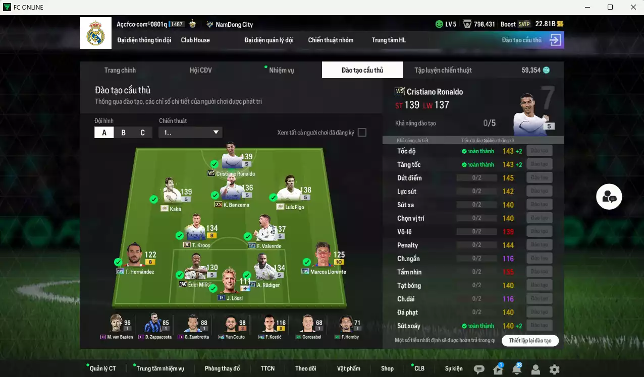 Ảnh Real Madrid 8.640.620b có Figo ITM+5, Kaká ITM+5, CR7 WS, Kroos DC, Valverde 25TS, Theo 25PL, Benzema DCB, Rudiger 25TS... Còn nhiều CP giảm thuế, full miniface, HLV Siêu Xịn, đã full đào tạo chiến thuật lẫn chỉ số ct